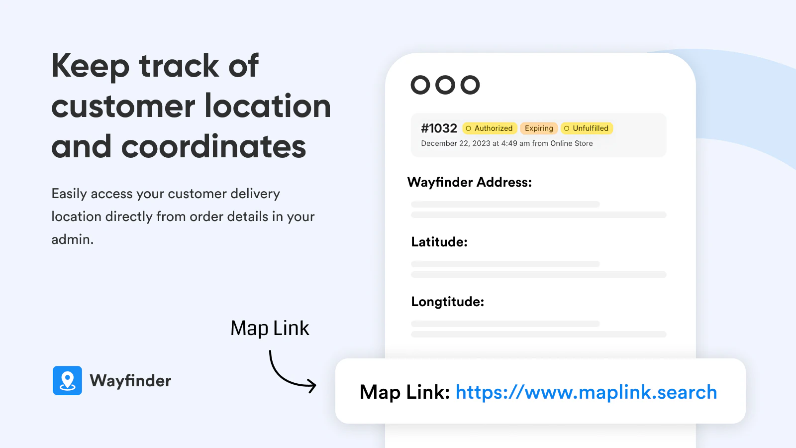 Order details showing customer latitude and longitude